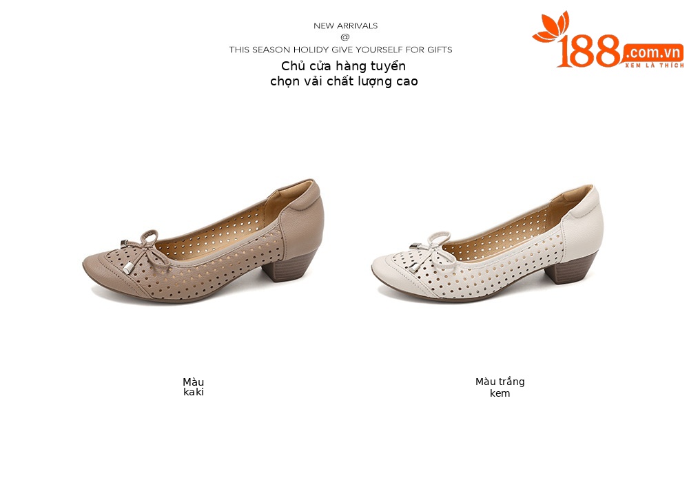 Giày sandal nữ hở mũi gót thấp 3,5 cm, thiết kế đục lỗ thoáng mát, phong cách đơn giản bốn mùa — màu trắng ngà chi tiết 5