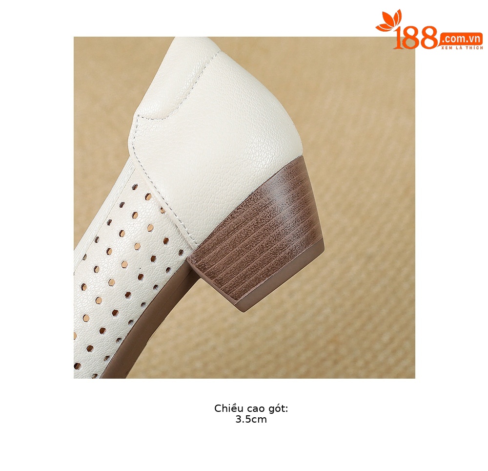 Giày sandal nữ hở mũi gót thấp 3,5 cm, thiết kế đục lỗ thoáng mát, phong cách đơn giản bốn mùa — màu trắng ngà chi tiết 19