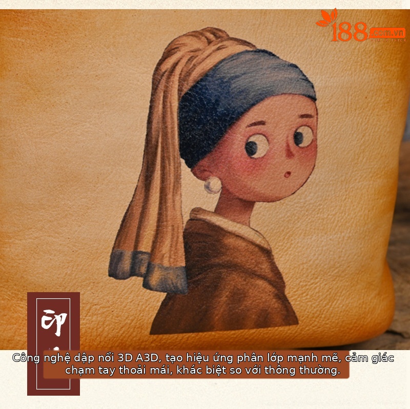 Túi bucket nữ da bò thượng hạng phong cách cổ điển in họa tiết handmade — Vàng cổ điển, Nâu cổ điển, Màu xanh lá cây chi tiết 7