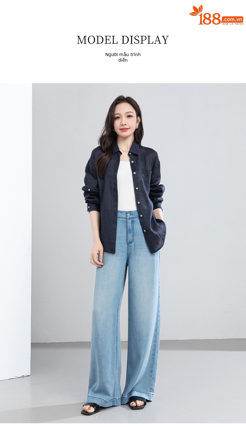 Áo chống nắng nữ dáng dài cổ V tay lỡ chất liệu ramie màu xanh navy — màu xanh navy chi tiết 18
