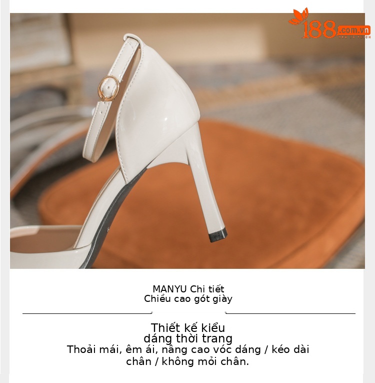 Giày cao gót nữ mũi nhọn gót vuông ổn định, quai ngang một dây, chất liệu sơn bóng — màu đen chi tiết 5
