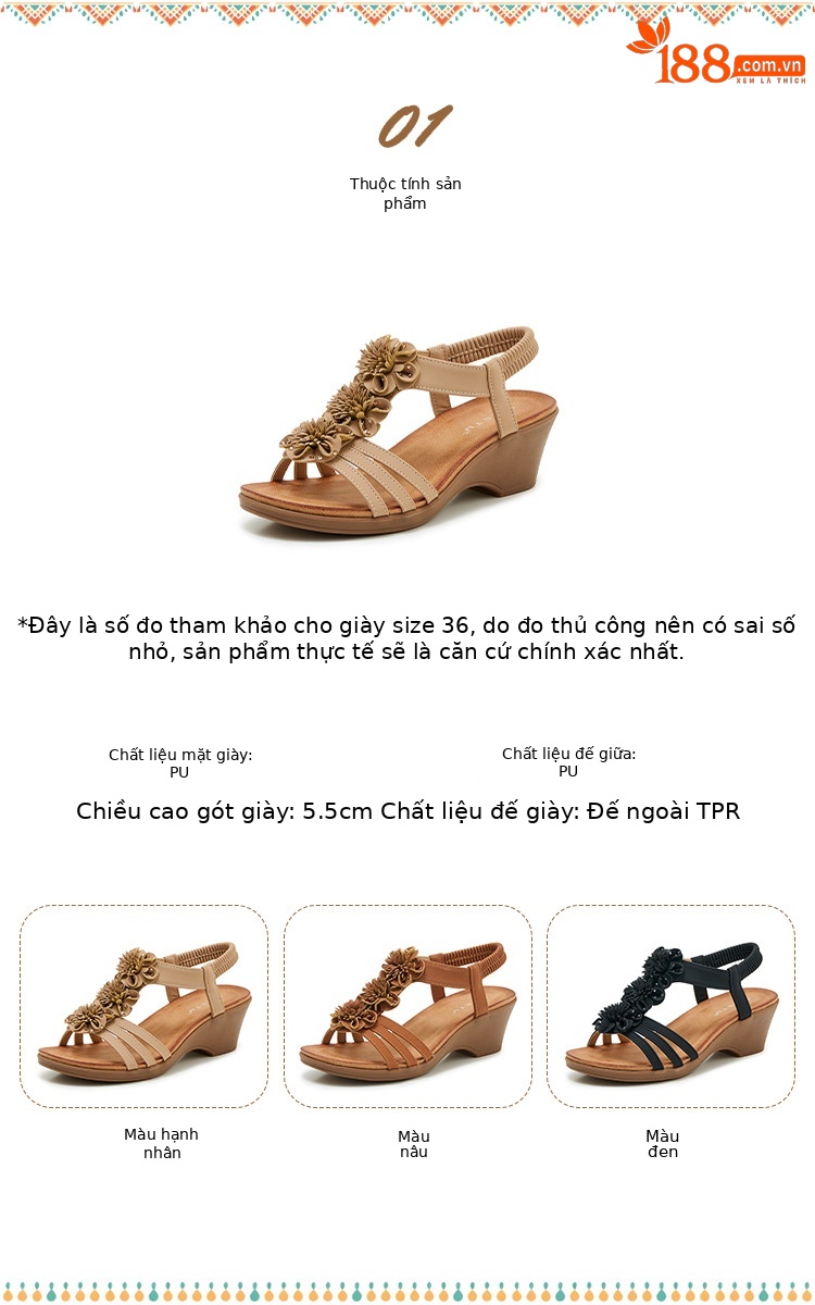 Sandal nữ quai mảnh họa tiết hoa đế xuồng cao gót 9 cm — màu nâu, màu đen, màu mơ chi tiết 2