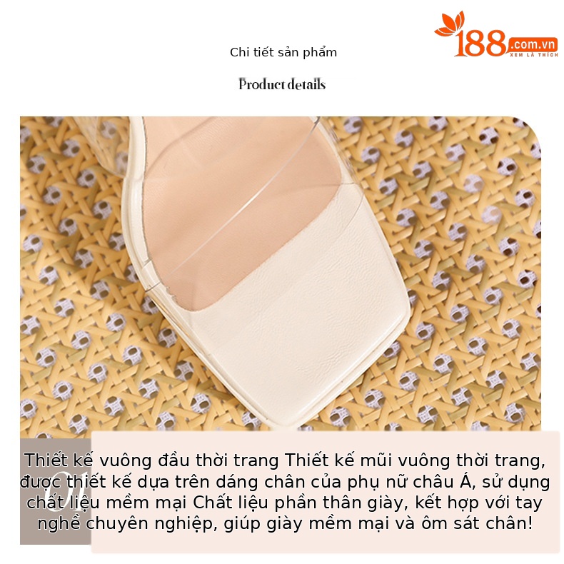 Sandal cao gót nữ quai ngang trong suốt mũi vuông gót nhọn 11 cm — Bạc-11cm chi tiết 4