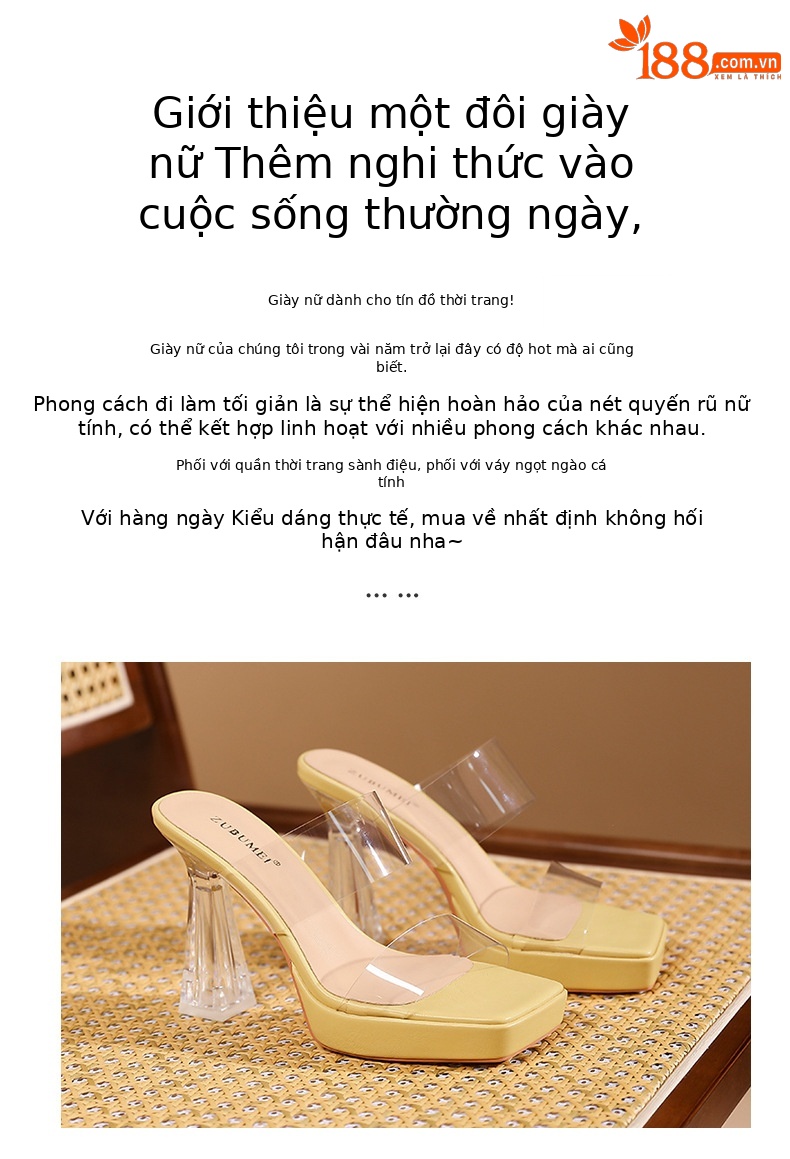 Sandal cao gót nữ quai ngang trong suốt mũi vuông gót nhọn 11 cm — Bạc-11cm chi tiết 2