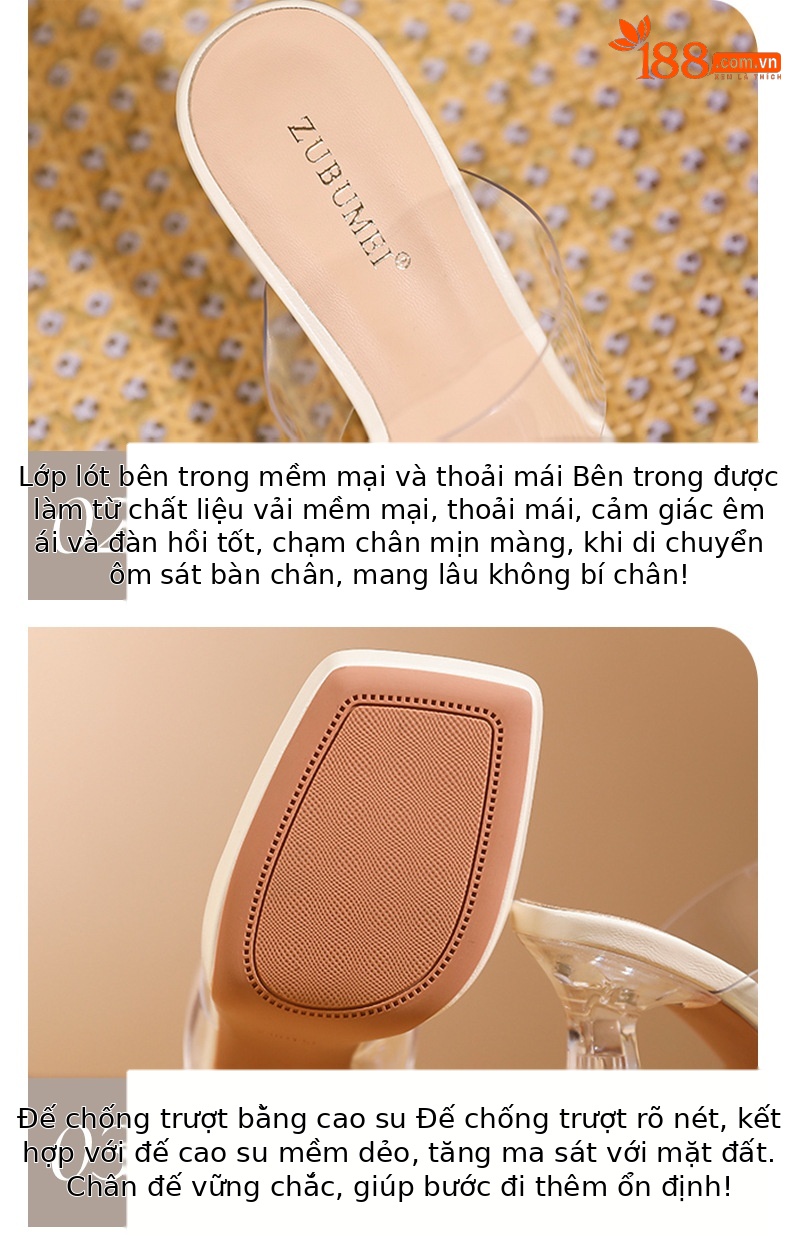 Sandal cao gót nữ quai ngang trong suốt mũi vuông gót nhọn 11 cm — Bạc-11cm chi tiết 5