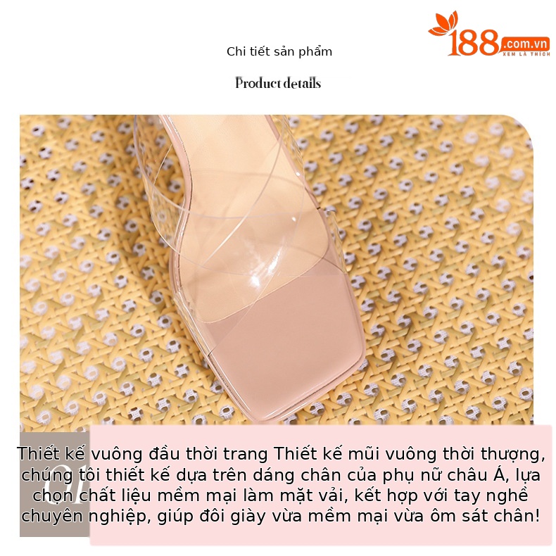 Sandal cao gót nữ quai chéo trong suốt, mũi vuông, đế platform, gót 11 cm — Bạc-11cm chi tiết 3