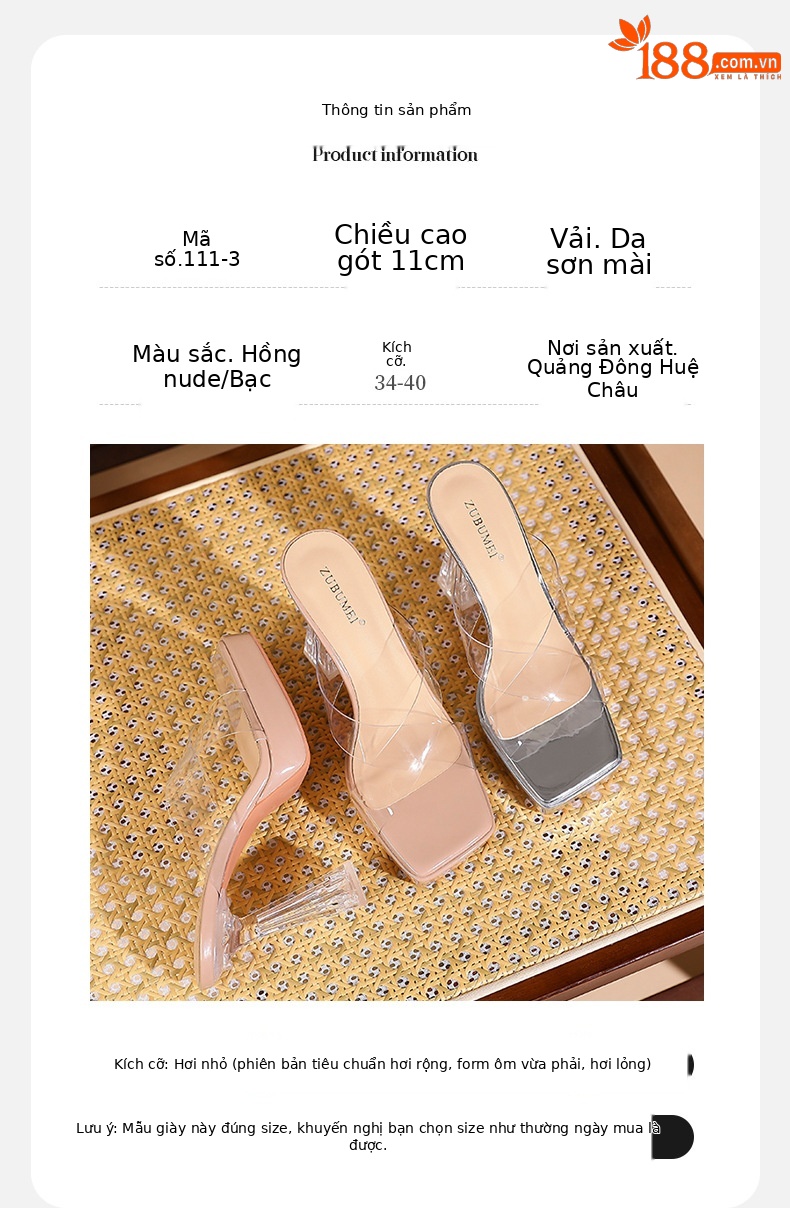 Sandal cao gót nữ quai chéo trong suốt, mũi vuông, đế platform, gót 11 cm — Bạc-11cm chi tiết 2