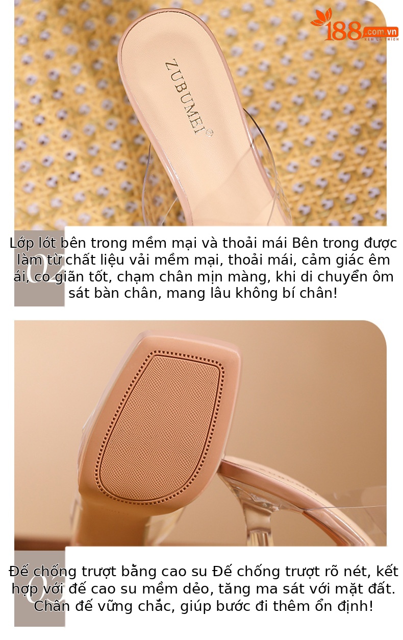 Sandal cao gót nữ quai chéo trong suốt, mũi vuông, đế platform, gót 11 cm — Bạc-11cm chi tiết 4