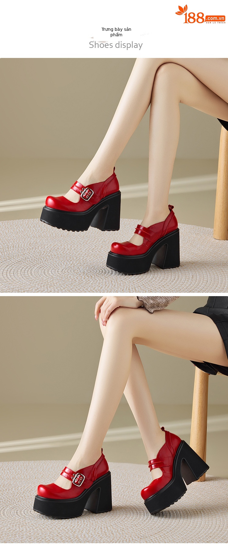 Giày Mary Jane nữ đế dày gót 12 cm phong cách cổ điển học sinh — màu đen chi tiết 2