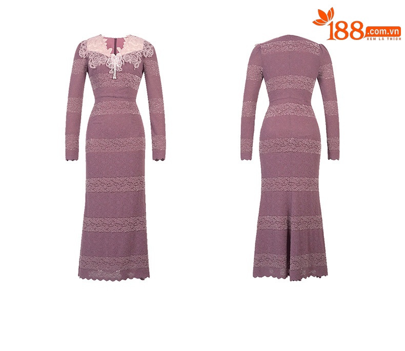 Đầm ren nữ cổ chữ V tay ngắn ôm body qua gối — màu sắc chi tiết 3