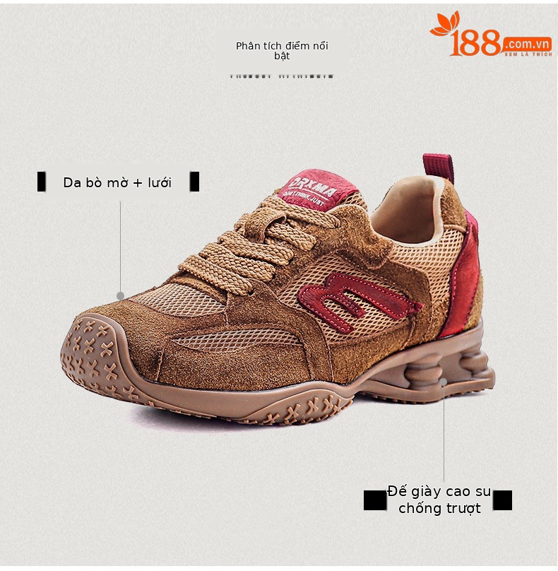 Giày sneaker nữ da thật phong cách cổ điển đế bệt — màu be chi tiết 3