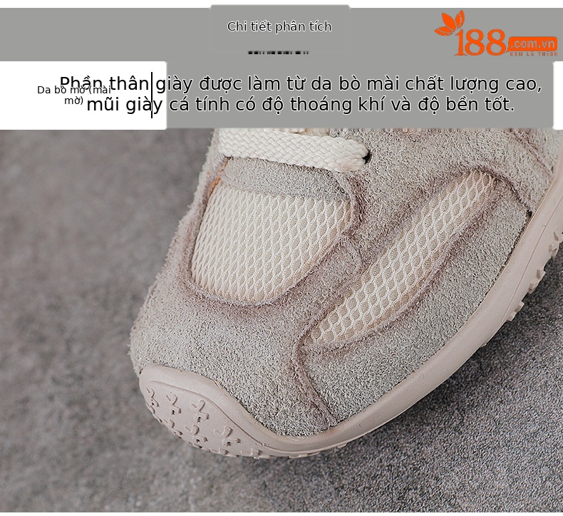 Giày sneaker nữ da thật phong cách cổ điển đế bệt — màu be chi tiết 4