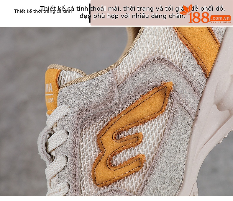 Giày sneaker nữ da thật phong cách cổ điển đế bệt — màu be chi tiết 5