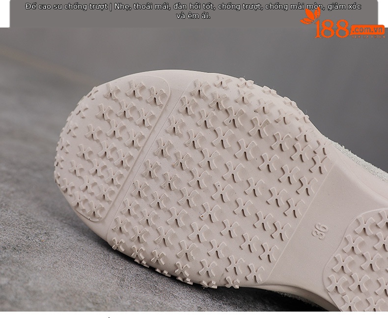 Giày sneaker nữ da thật phong cách cổ điển đế bệt — màu be chi tiết 7