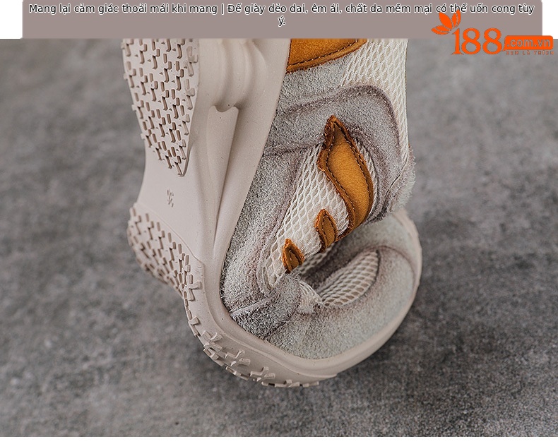 Giày sneaker nữ da thật phong cách cổ điển đế bệt — màu be chi tiết 8