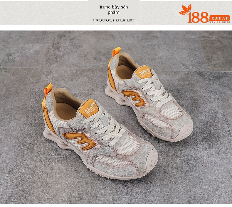 Giày sneaker nữ da thật phong cách cổ điển đế bệt — màu be chi tiết 10