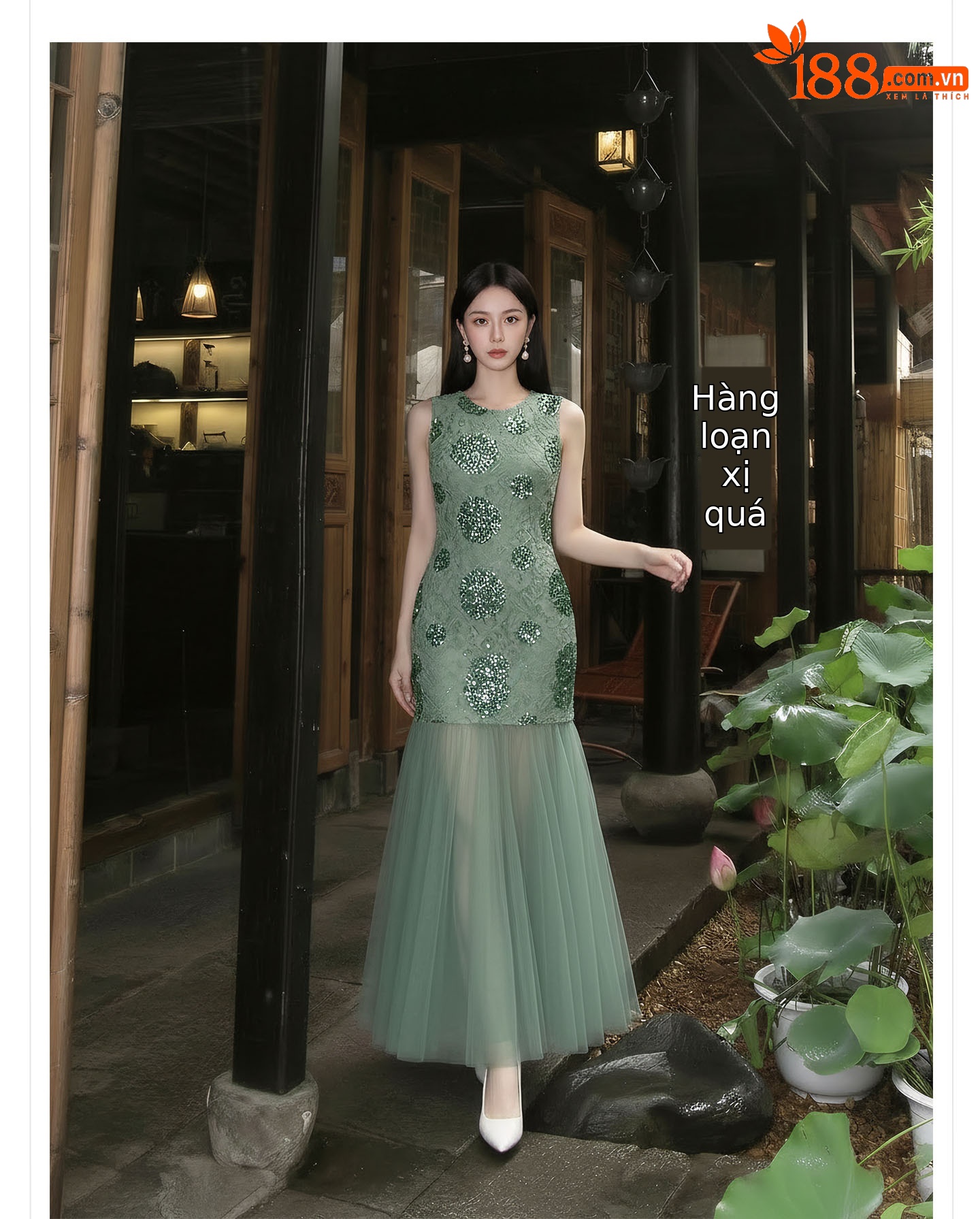 Đầm maxi nữ thắt eo họa tiết hoa nhí tay không cổ tròn — Xanh lá cây nhạtcolor chi tiết 10
