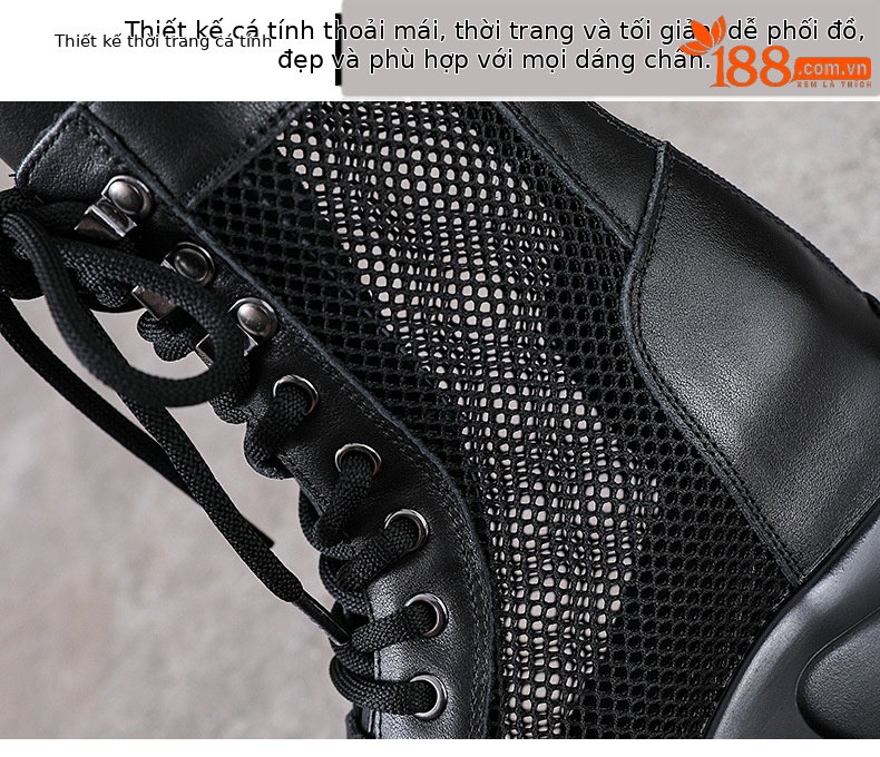 Sandal da bò cao gót 9 cm quai buộc dây hở mũi — màu đen chi tiết 5