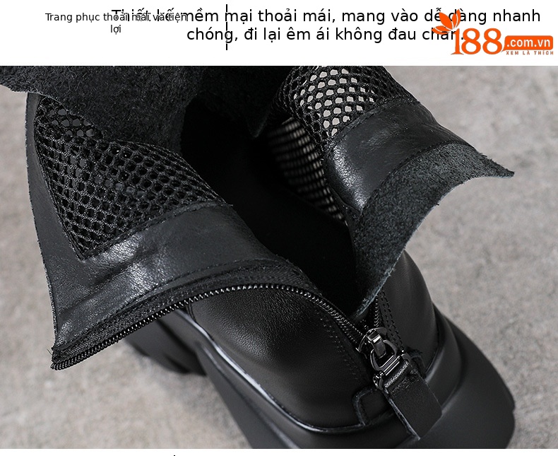 Sandal da bò cao gót 9 cm quai buộc dây hở mũi — màu đen chi tiết 6