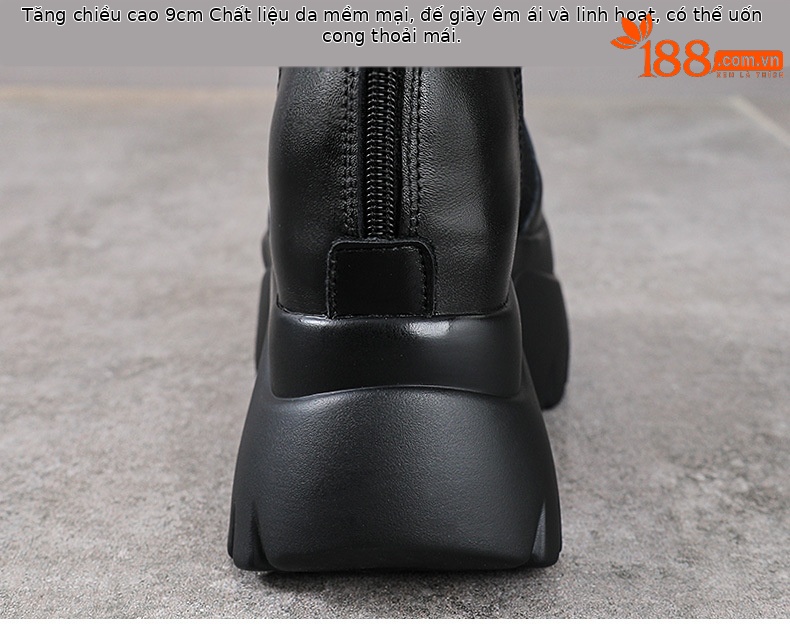 Sandal da bò cao gót 9 cm quai buộc dây hở mũi — màu đen chi tiết 8