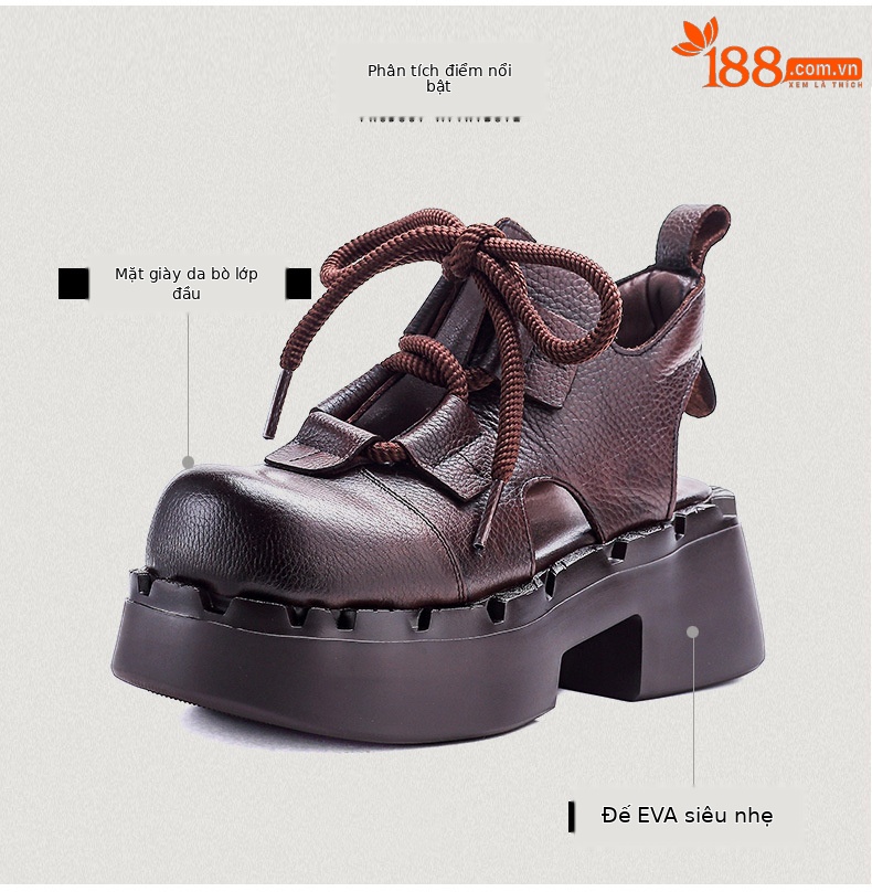 Boot nữ da bò cổ thấp đế dày thoáng khí — màu đen chi tiết 3