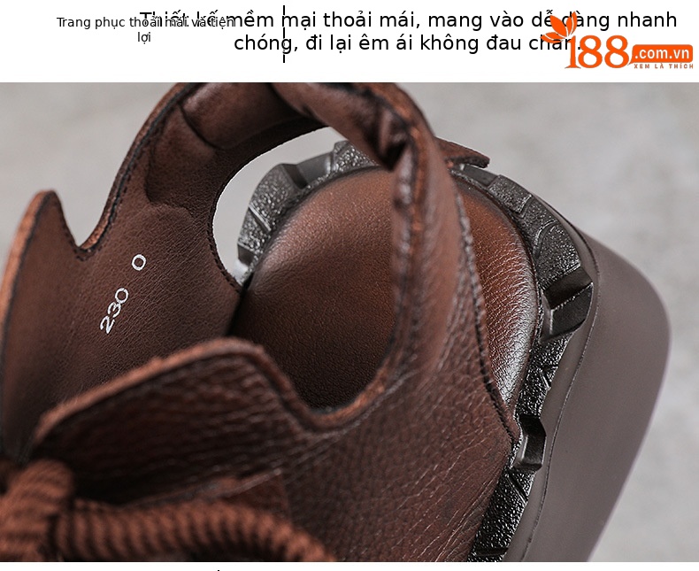 Boot nữ da bò cổ thấp đế dày thoáng khí — màu đen chi tiết 6