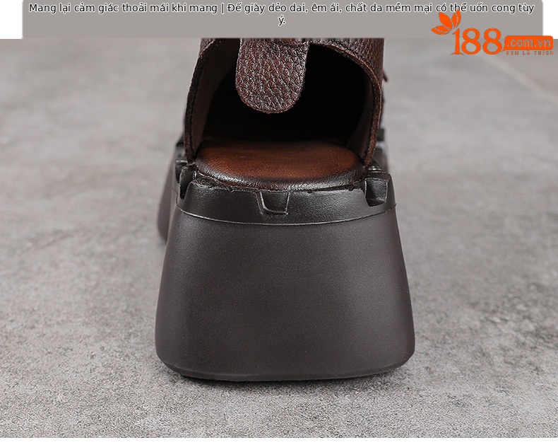 Boot nữ da bò cổ thấp đế dày thoáng khí — màu đen chi tiết 8
