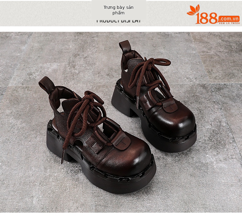 Boot nữ da bò cổ thấp đế dày thoáng khí — màu đen chi tiết 10