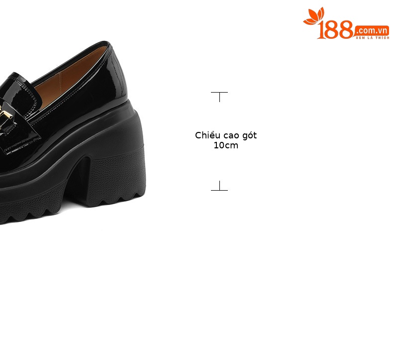 Giày loafer nữ đế xuồng cao gót mũi tròn kim loại – phong cách tăng chiều cao — Đen bóng, Be bóng chi tiết 3