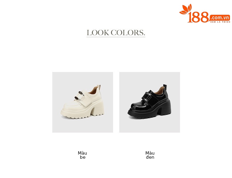 Giày loafer nữ đế xuồng platform phong cách Anh quốc, gót cao 6 cm, mũi tròn, quai ngang dán — Đen bóng, Be bóng chi tiết 5