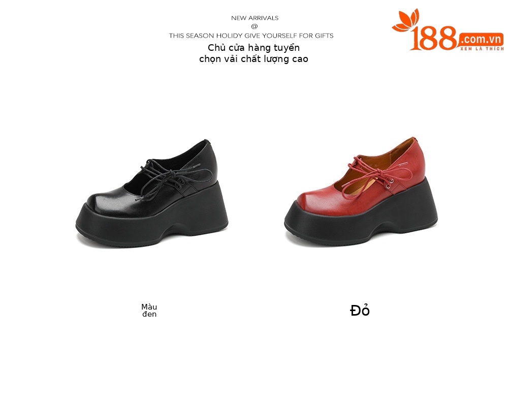 Giày Mary Jane nữ đế dày 10 cm mũi tròn phong cách Anh quốc da thật — màu đen chi tiết 2