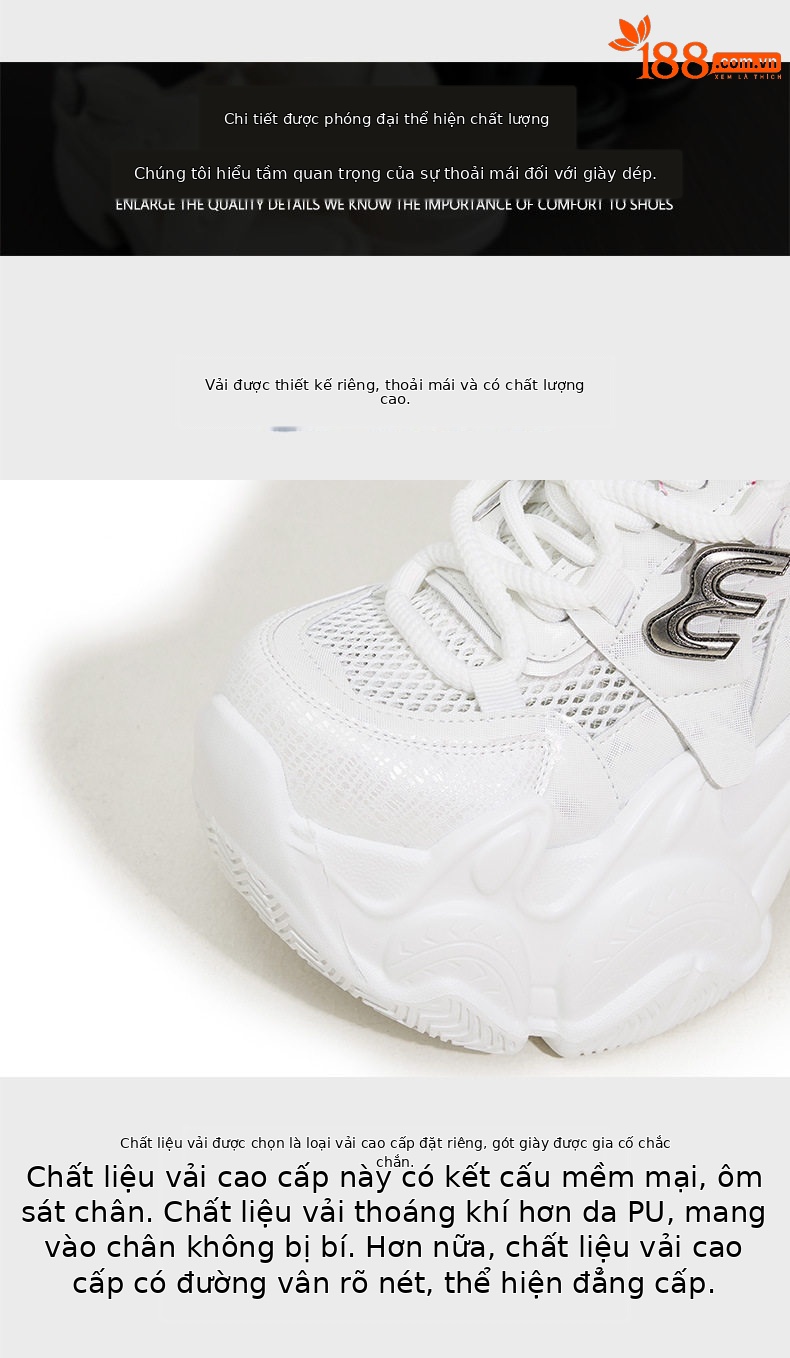 Giày sneaker nữ chunky đế dày lưới thoáng khí, gót siêu cao 8 cm — Xám, Trắng chi tiết 6