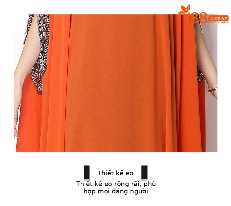 Đầm maxi nữ tay dài thêu hạt sequin cổ điển, dáng rộng che bụng — rượu vang đỏ, Vàng đen, Bạc đen, màu cam chi tiết 10