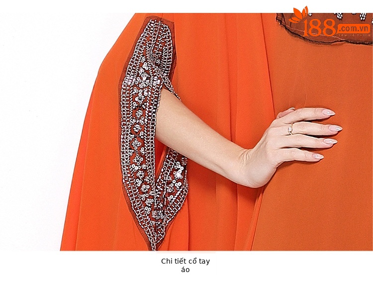 Đầm maxi nữ tay dài thêu hạt sequin cổ điển, dáng rộng che bụng — rượu vang đỏ, Vàng đen, Bạc đen, màu cam chi tiết 24