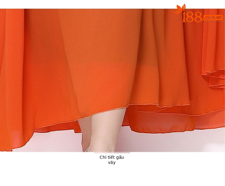 Đầm maxi nữ tay dài thêu hạt sequin cổ điển, dáng rộng che bụng — rượu vang đỏ, Vàng đen, Bạc đen, màu cam chi tiết 26