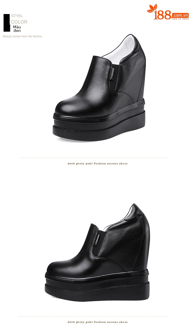 Giày sneaker nữ đế chunky tăng chiều cao 14 cm phong cách thể thao — màu đen chi tiết 9