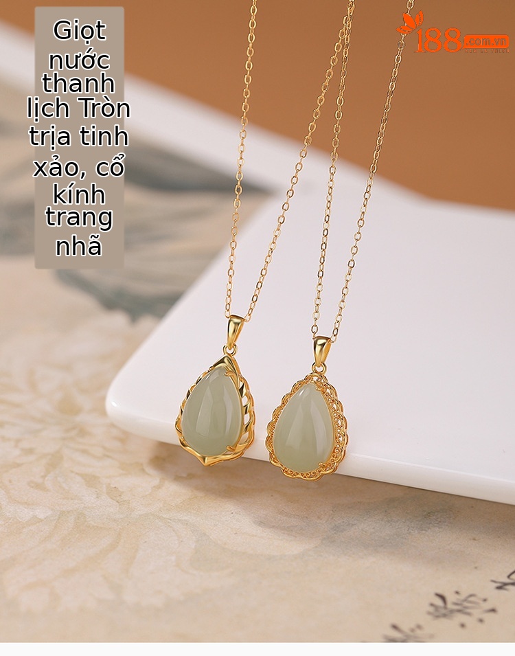 Mặt dây chuyền bạc S925 mạ vàng đính ngọc Hotan hình giọt nước phong cách thanh lịch — Kiểu 2 (không bao gồm chuỗi) chi tiết 1