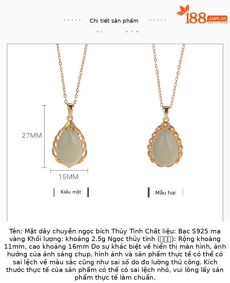 Mặt dây chuyền bạc S925 mạ vàng đính ngọc Hotan hình giọt nước phong cách thanh lịch — Kiểu 2 (không bao gồm chuỗi) chi tiết 2