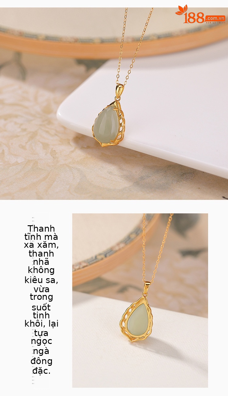 Mặt dây chuyền bạc S925 mạ vàng đính ngọc Hotan hình giọt nước phong cách thanh lịch — Kiểu 2 (không bao gồm chuỗi) chi tiết 3
