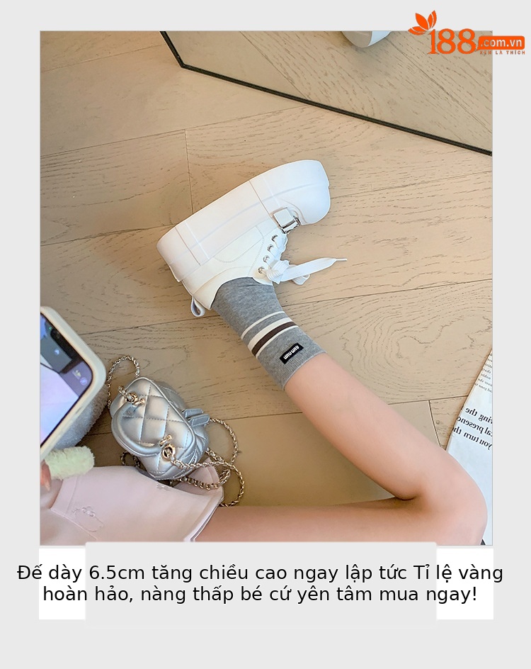 Giày sneaker nữ đế dày da thật phong cách platform khóa dây — màu đen, màu trắng chi tiết 7