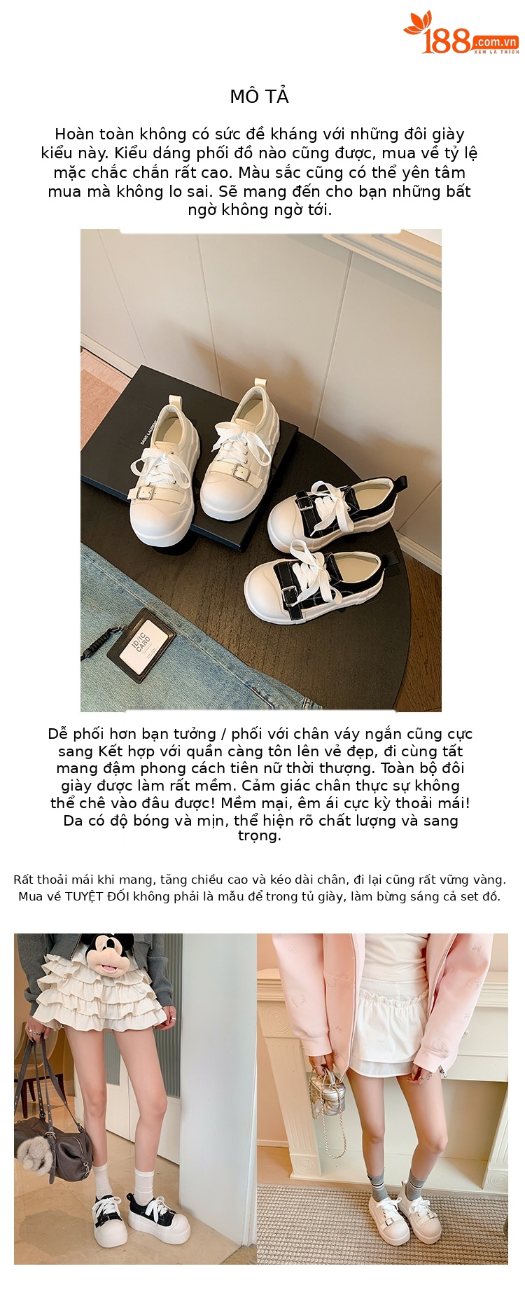 Giày sneaker nữ đế dày da thật phong cách platform khóa dây — màu đen, màu trắng chi tiết 2