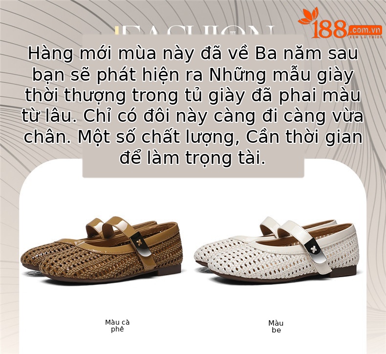 Giày Mary Jane nữ đế bệt mũi tròn, mặt lưới rỗng dệt, gót 1.5 cm — JST 6057 Màu cà phê theo chiều cao 1.5cm, JST 6057 Màu be và chiều cao 1,5cm chi tiết 1