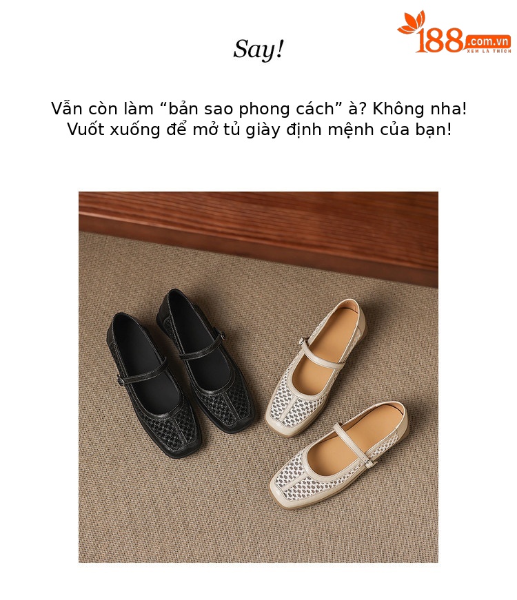 Giày ballet nữ da thật lỗ rỗng phong cách DeTrain phối lưới mùa xuân hè — màu đen, màu trắng ngà chi tiết 2