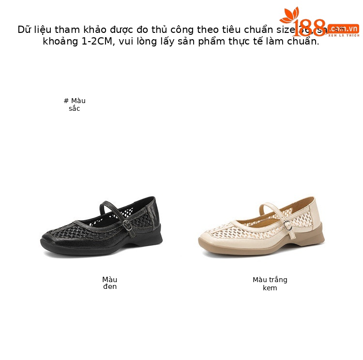 Giày ballet nữ da thật lỗ rỗng phong cách DeTrain phối lưới mùa xuân hè — màu đen, màu trắng ngà chi tiết 5