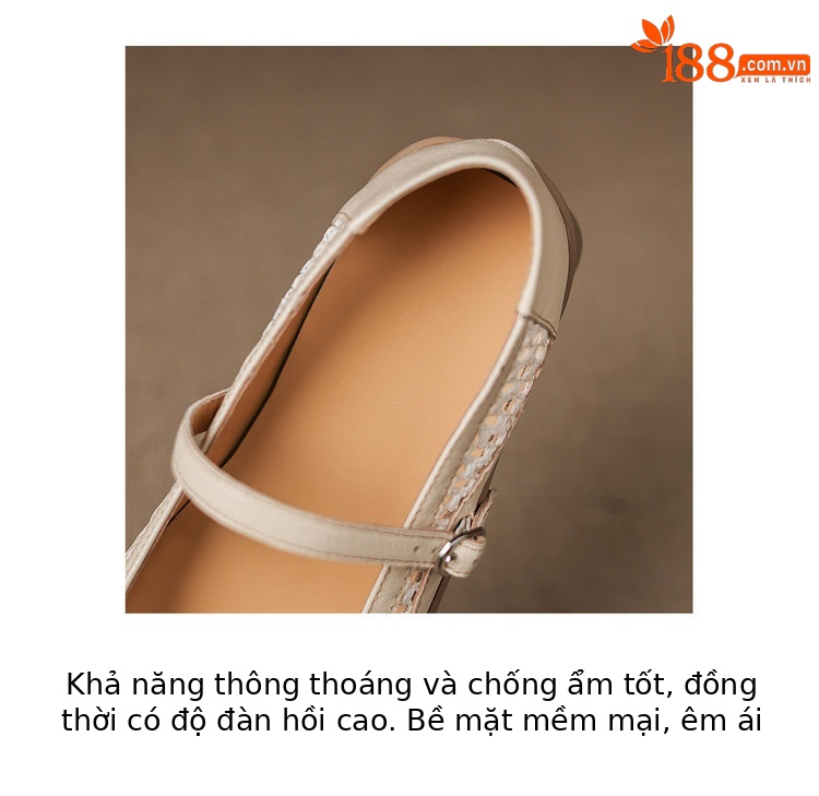 Giày ballet nữ da thật lỗ rỗng phong cách DeTrain phối lưới mùa xuân hè — màu đen, màu trắng ngà chi tiết 9