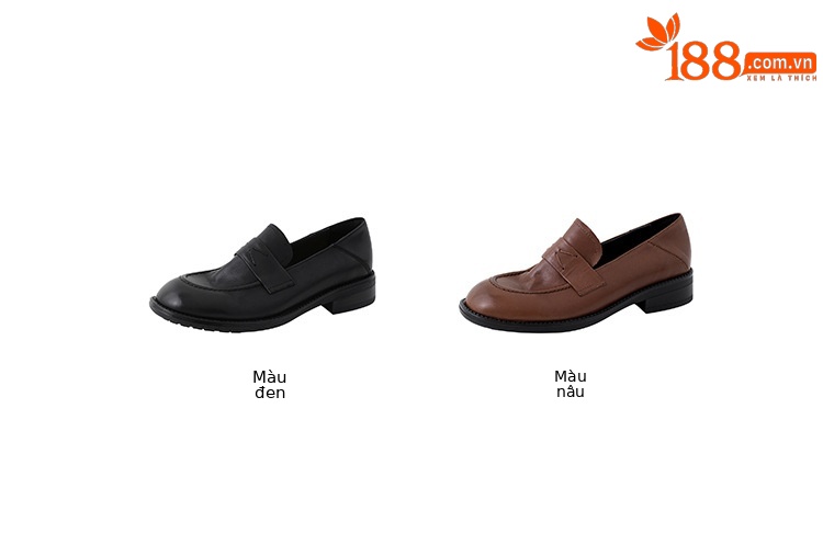 Giày lười nữ da bò mũi tròn đế bệt cổ thấp — màu nâu chi tiết 3