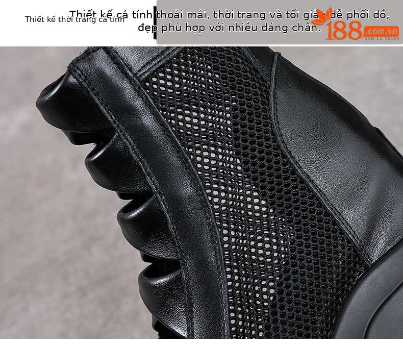 Sandal cao gót nữ mũi hở đế platform 11 cm da bò thật kiểu La Mã — màu đen chi tiết 5
