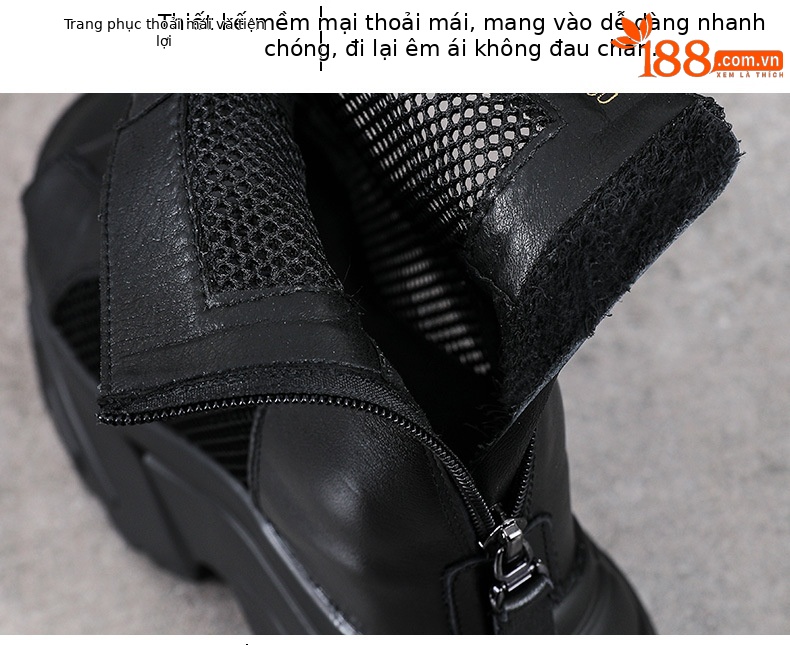 Sandal cao gót nữ mũi hở đế platform 11 cm da bò thật kiểu La Mã — màu đen chi tiết 6
