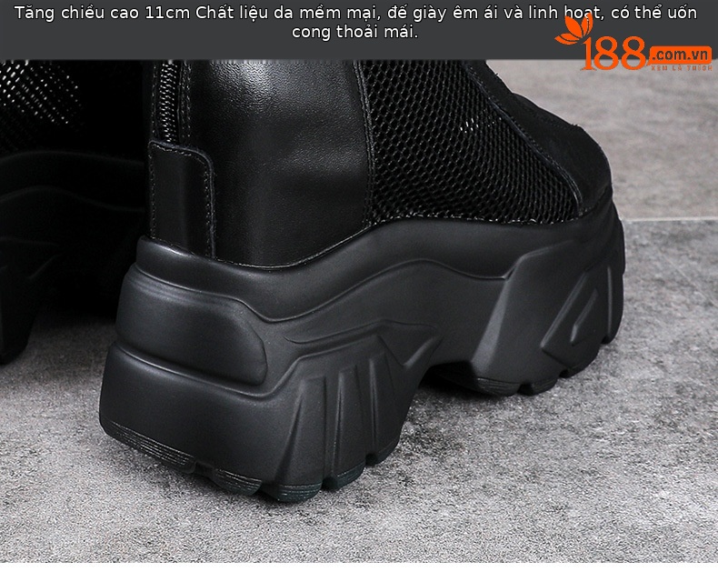 Sandal cao gót nữ mũi hở đế platform 11 cm da bò thật kiểu La Mã — màu đen chi tiết 8