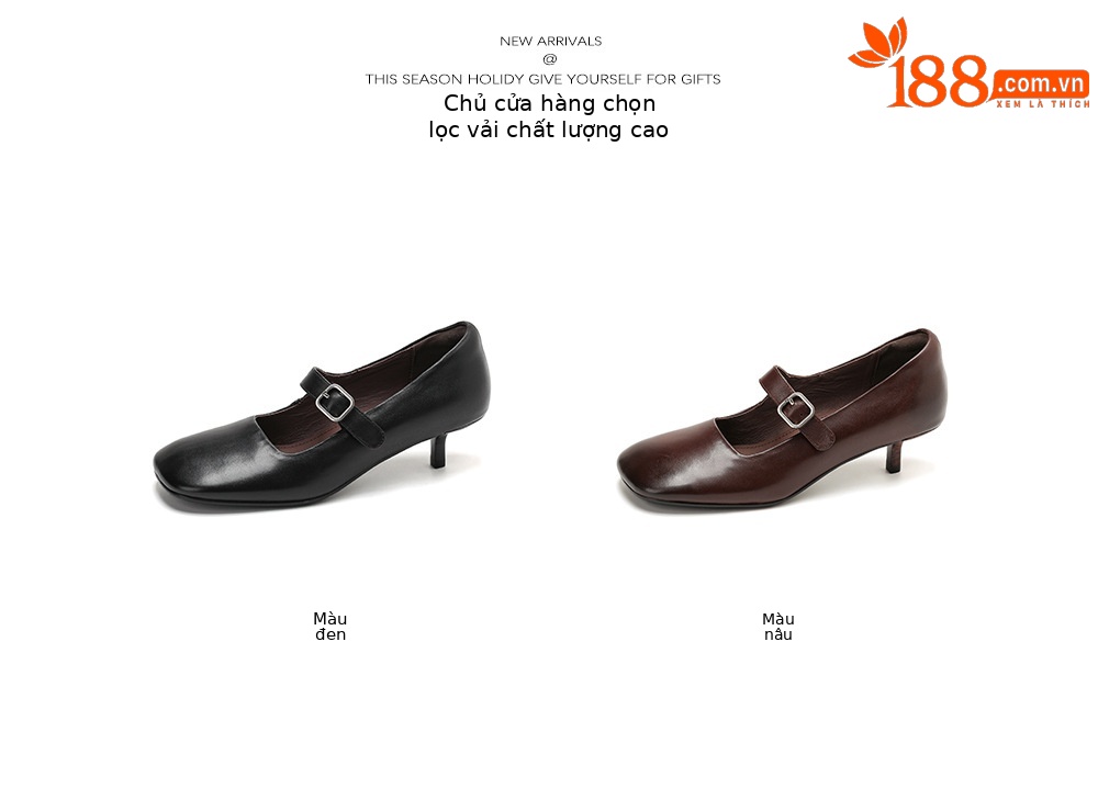 Giày nữ gót trung bình 4 cm mũi vuông da cừu phong cách bà ngoại đơn giản đi làm — màu nâu chi tiết 6